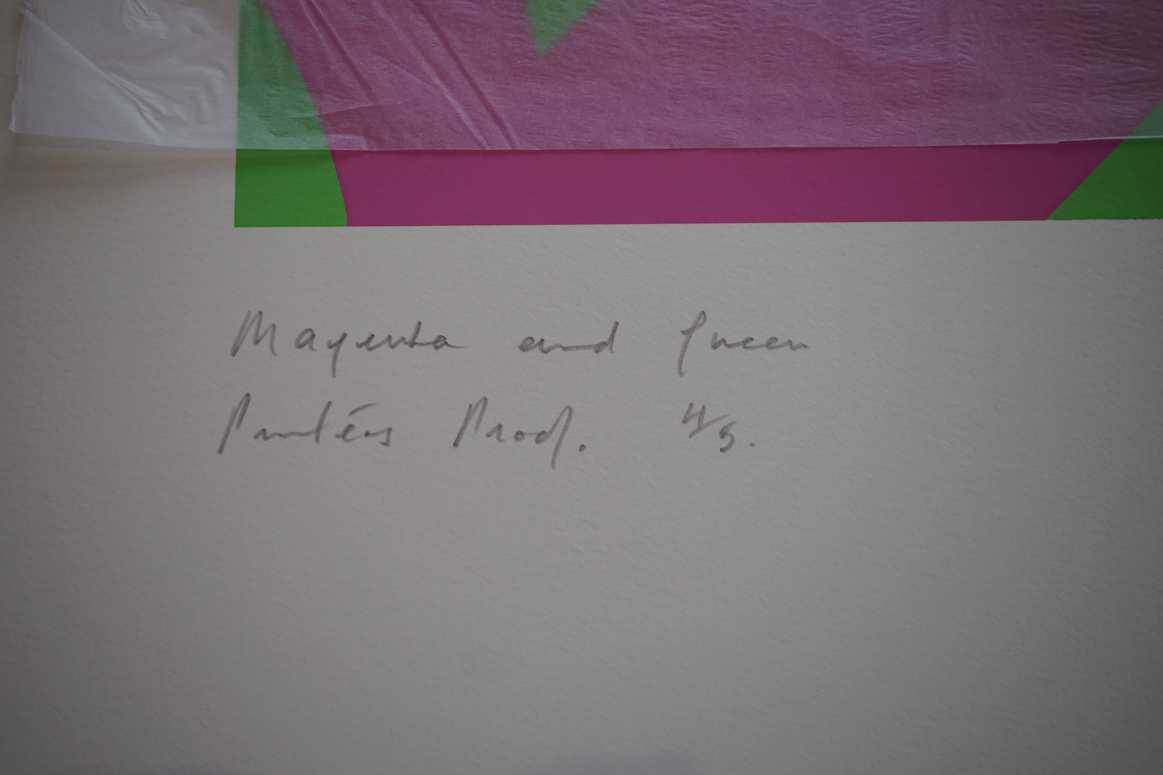 Bridget Riley (British, b.1931), 'Magenta & Green', printers proof, 87 x 57cm, sheet overall 109 x 75cm